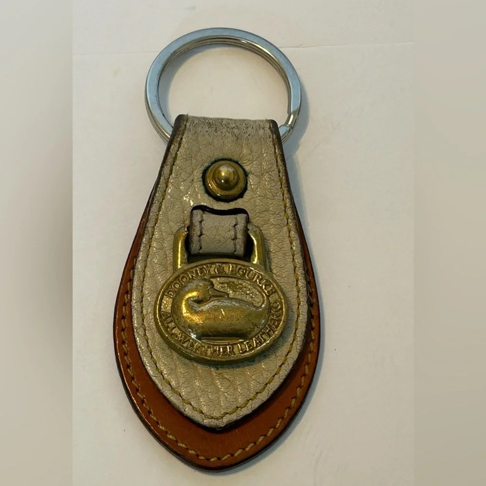 Vintage Dooney & Bourke Brown Leather Duck Key Fob Ring‎ Gold Tone